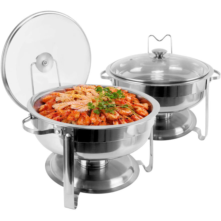 3-Pack Round Chafing Dish Buffet Chafer Warmer Set w/Lid 5 Quart,Stainless Steel 