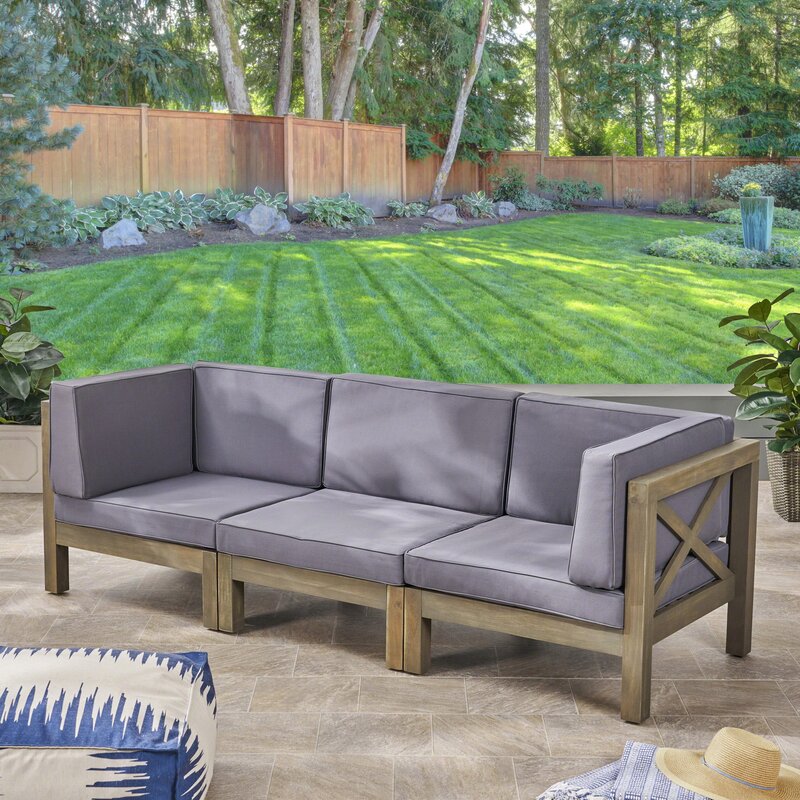 Highland Dunes Teak Patio Sofa With Cushions Reviews Wayfair