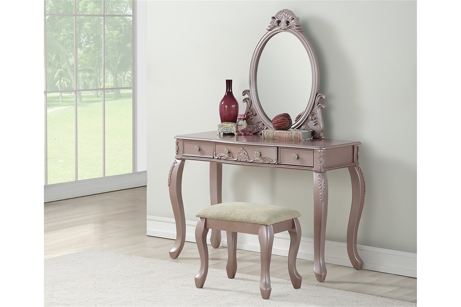 Rosdorf Park Berta Vanity Set With Stool And Mirror Wayfair