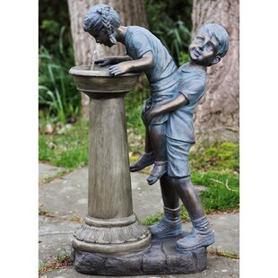 Peeing Boy Water Fountain Decor with Basin Cascading Feature Garden Statue 34in 