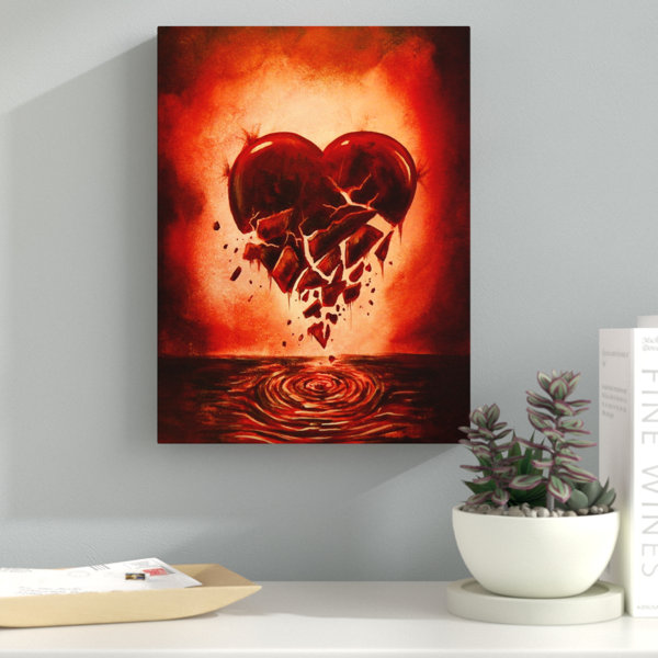 Ebern Designs Love Lost Broken Heart Print On Wrapped Canvas
