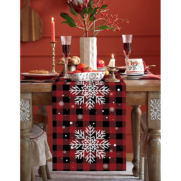 Oarencol Christmas Santa Claus Table Runner Snowflake Tree 13x90 inch Table Cover for Kitchen Party Holiday Dining Home Everyday 