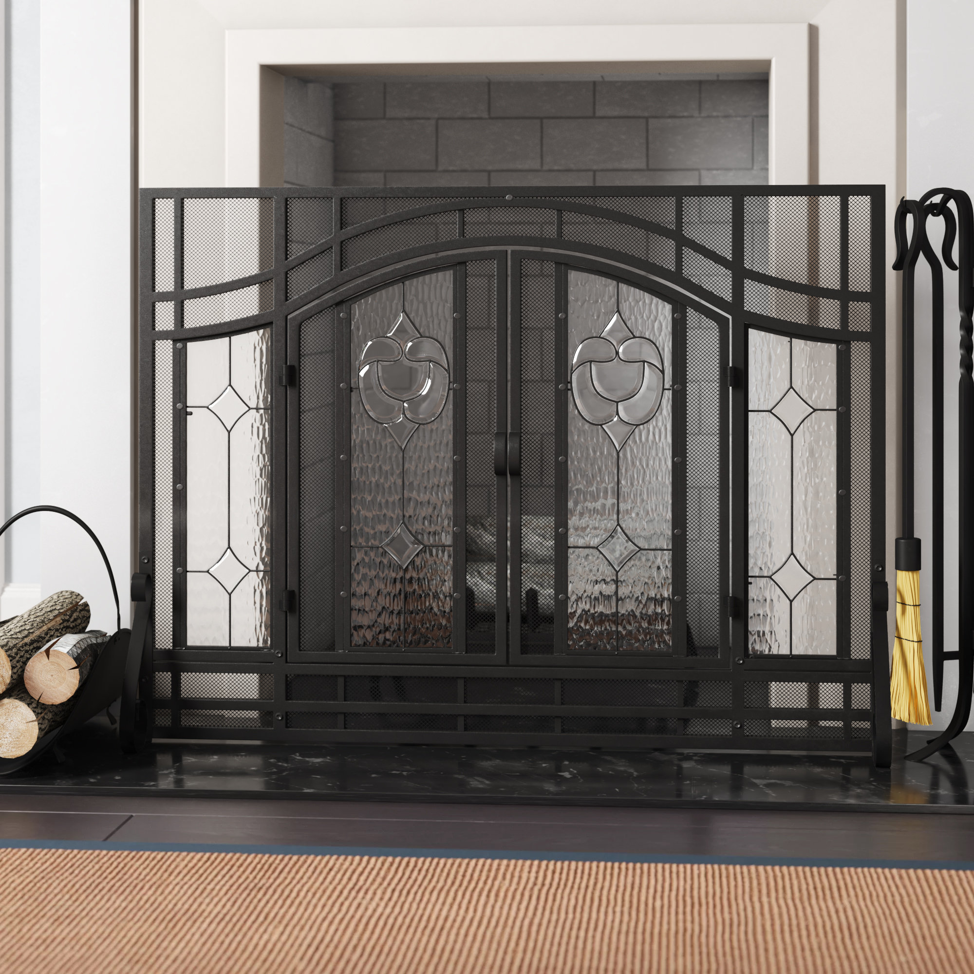 Single Panel Fireplace Screen With Doors - Plow Hearth Single Panel Steel Fireplace Screen Reviews Wayfair Ca