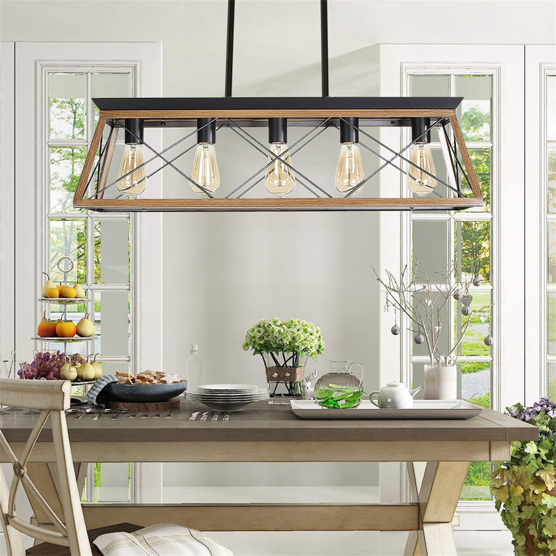 Deizel 5 - Light Kitchen Island Square / Rectangle Pendant Finish: Black/Brown