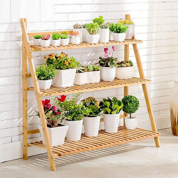 2 Tier Wooden Ladder Stand Succulent Plants Flower Pot Display Rack Shelves Unit