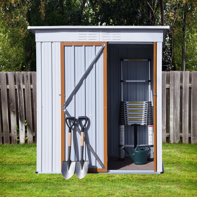 DOLIHOME 5 X 3 Ft Outdoor Galvanized Metal Garden Shed With Lockable Doors