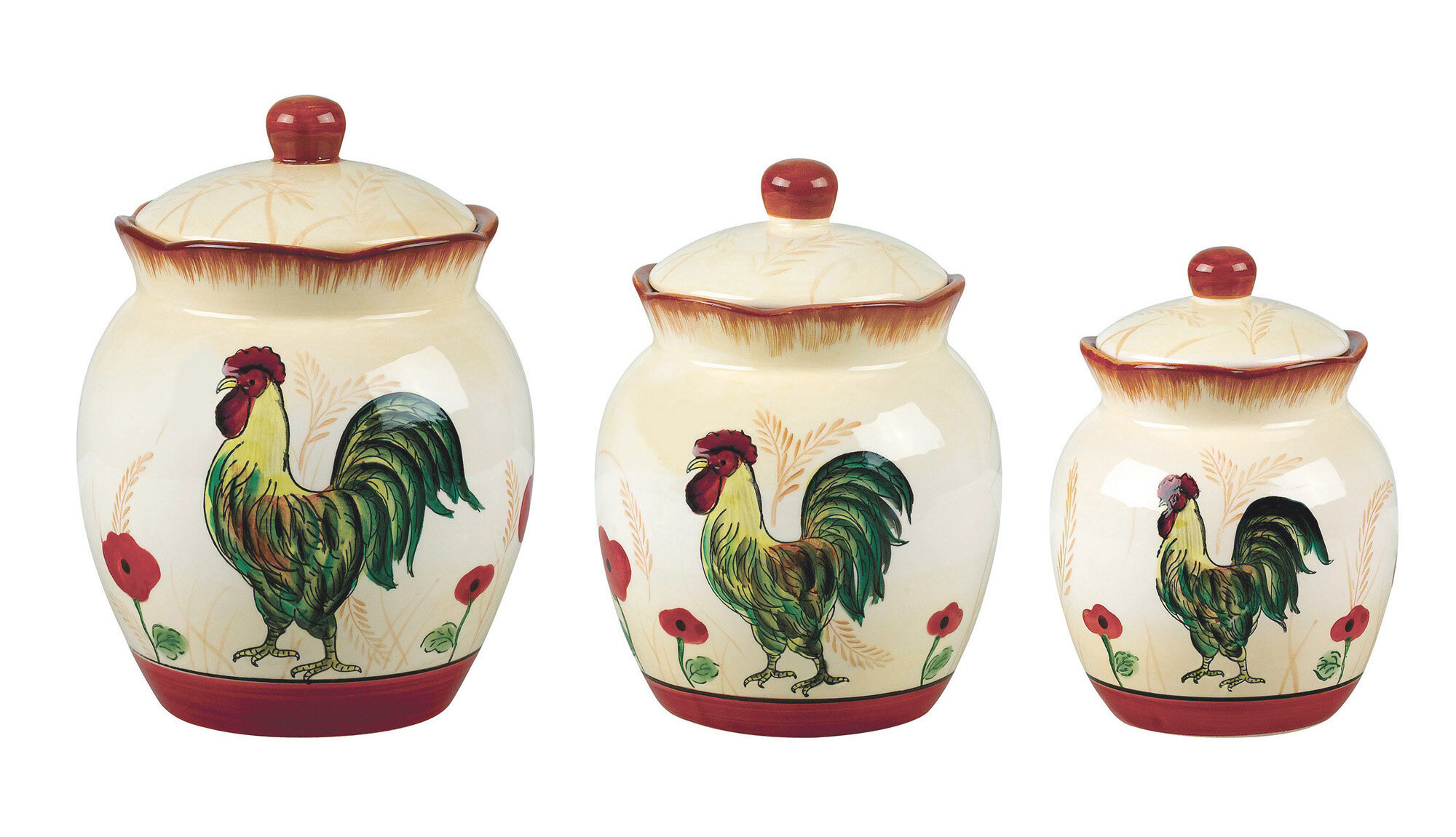 Rooster 3 Piece Kitchen Canister Set 