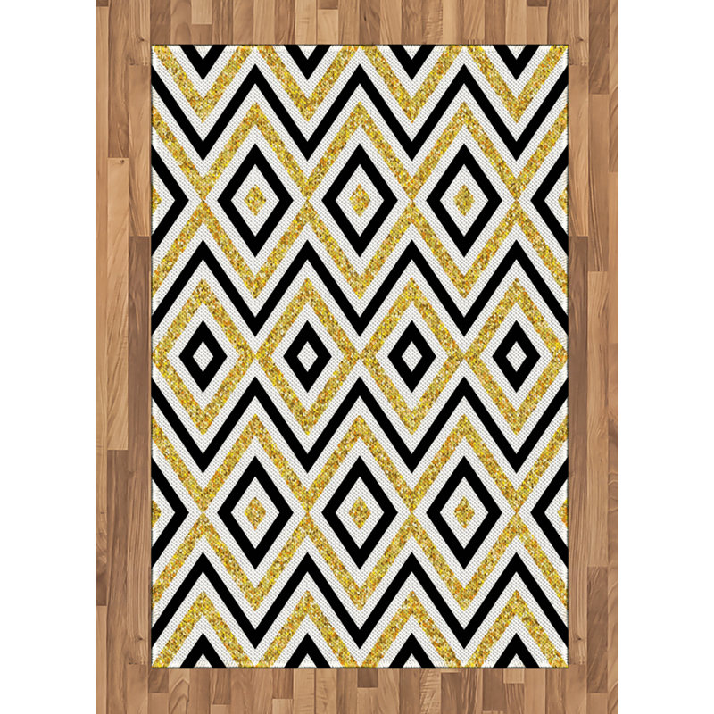 East Urban Home Zig Zag And Squares Yellow Area Rug Wayfair Zig Zag And Squares Yellow Area Rug