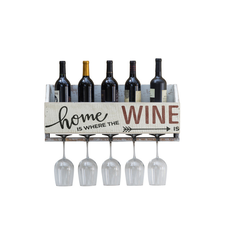 Gracie Oaks Mccandless Home Is Where 4 Bottle Wall Mounted Wine