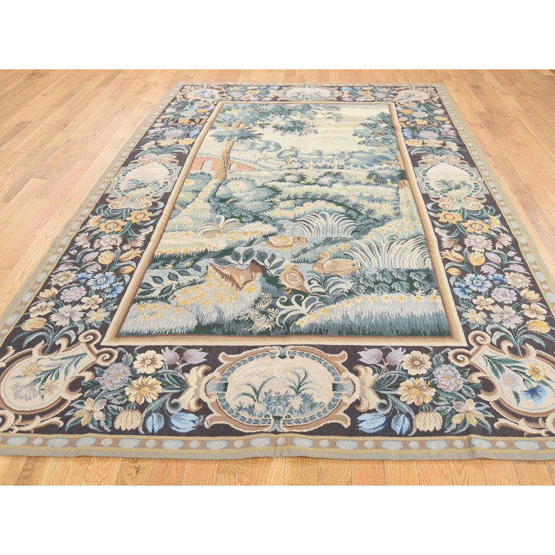Isabelline One Of A Kind Forbes Tapestry Wall Hanging Hand Sched Isabelline One Of A Kind Forbes Tapestry Wall Hanging Hand Sched Knotted 6 4 X 9 Wool Green Area Rug Wayfair