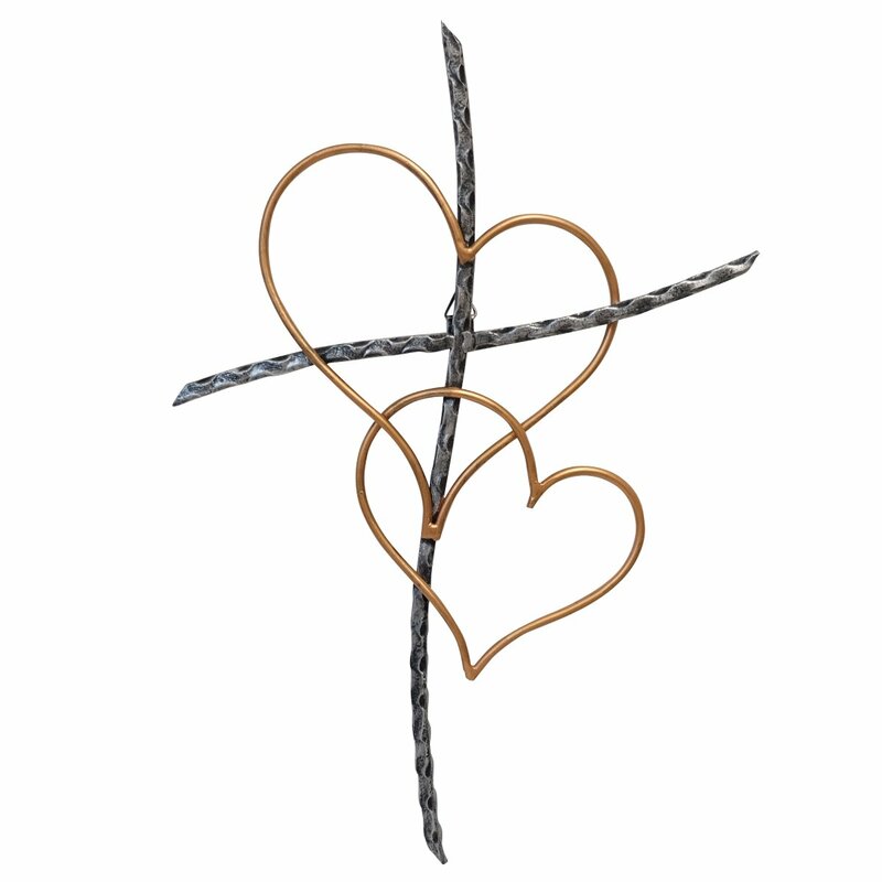 Metal Sticks Cross with Copper Heart Hanging Wall Cross Décor