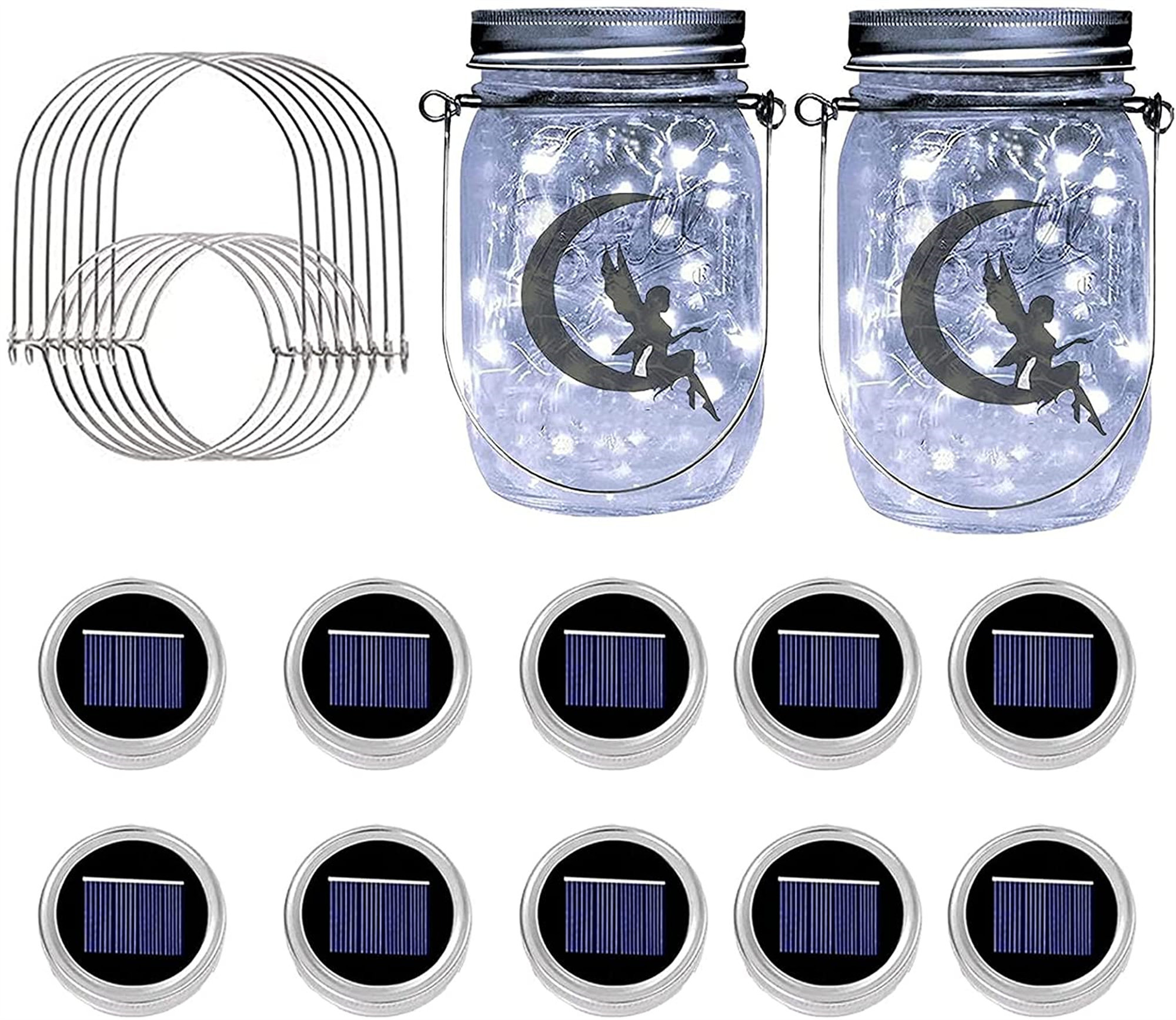 Solar Mason Jar Lid Light,10 Pack 30Led Solar Mason Jar Light String Fairy  Lights With 10 Hangers, Patio Garden Decor Solar Lanterns Table Lights ...