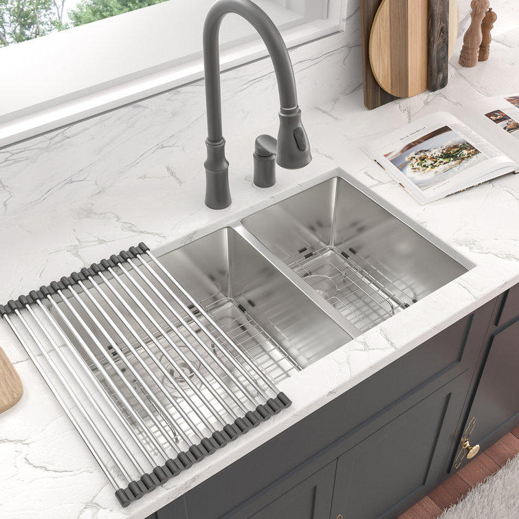 33 Inch Undermount Sink Deep Double Bowl 60/40 18 Gauge Stainless Steel  Kitchen Sink