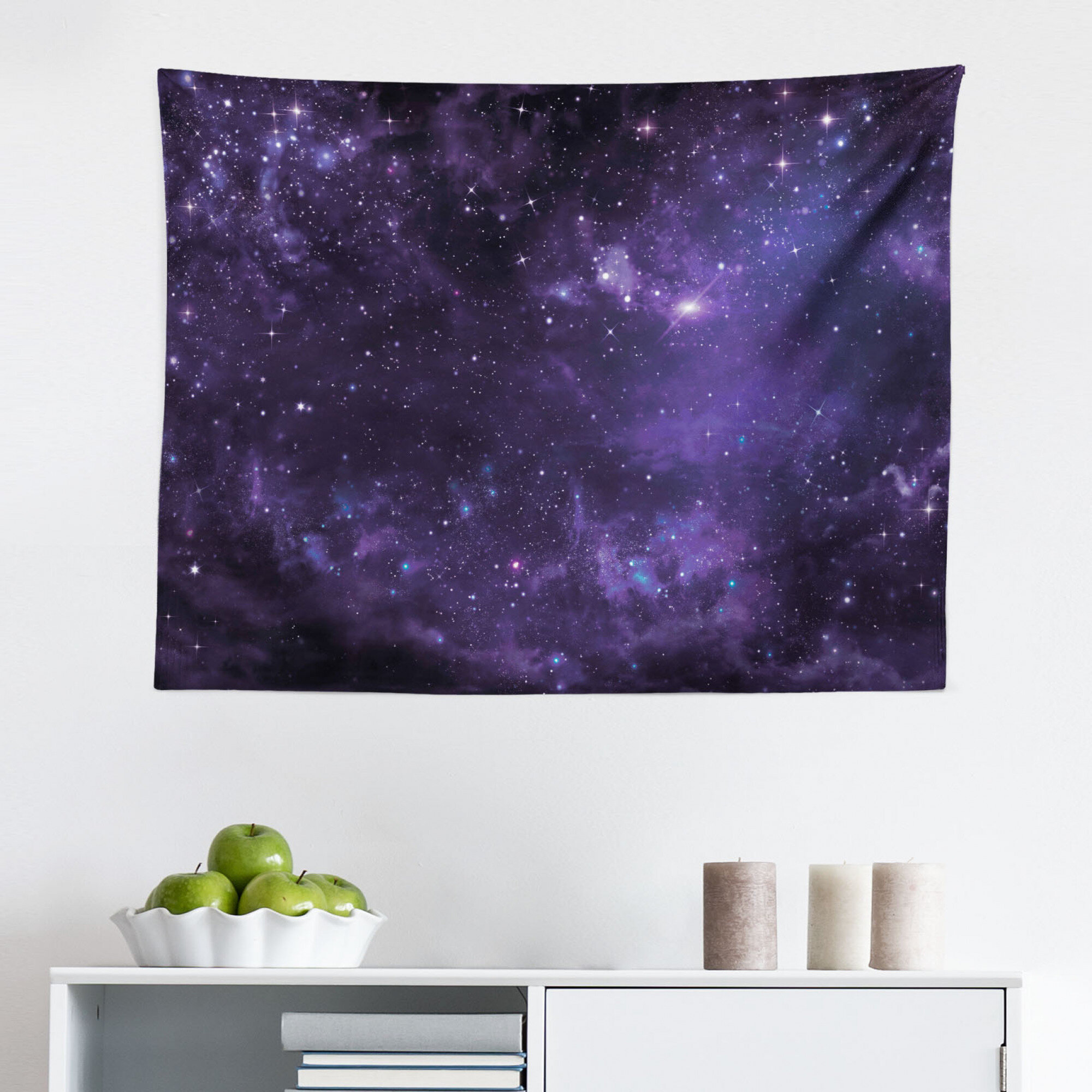 Ambesonne Nature Tapestry Ocean Under Northern Galaxy Milky Way in Mystical Dark Cosmos Reflection Planet Photo Purple Wide Wall Hanging for Bedroom Living Room Dorm 80 X 60 