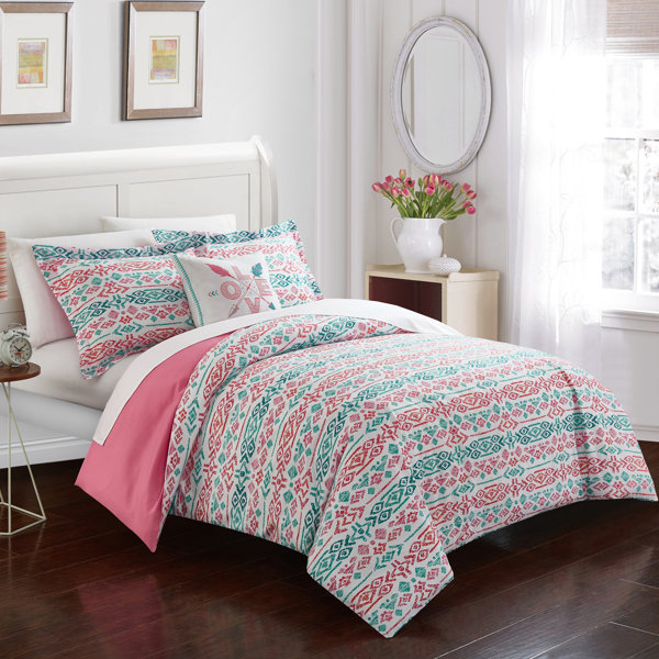 Harriet Bee Henrietta Blue/Pink Microfiber Reversible Eclectic 3 Piece Duvet Cover Set & Reviews | Wayfair Henrietta Blue/Pink... 