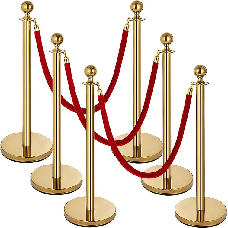 4 Stanchion Posts Crowd Control Line Queue Pole Barrier Fancy Gold Velvet Rope 