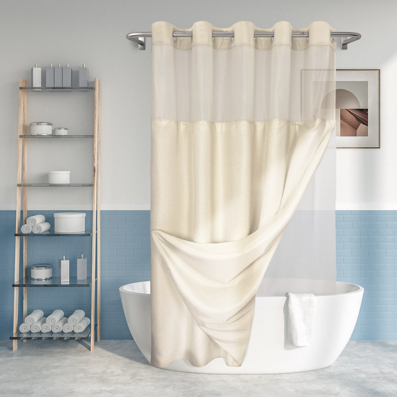 Bartek No Hook Slub Linen Textured Shower Curtain with Snap-in PEVA Liner Set Color: Cream, Size: 80"H x 71"W