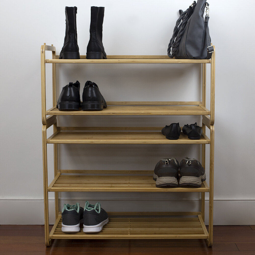 Rebrilliant 2 Tier Slatted Shelf Bamboo 6 Pair Stackable Shoe Rack Wayfair