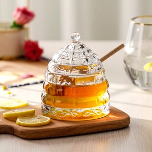 Vagabond House Glass Bee Statuette Lidded Glass Honey/Jam/Sauce Jar/Pot 6 oz.