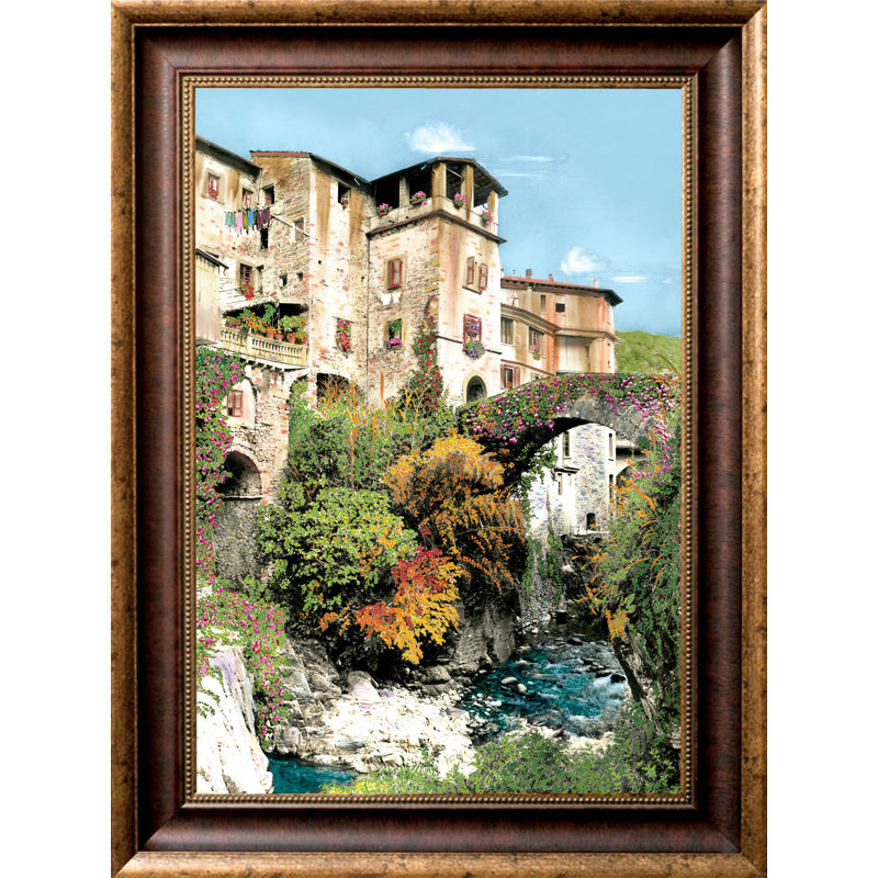 Fleur De Lis Living European Village With Medieval Bridge Framed