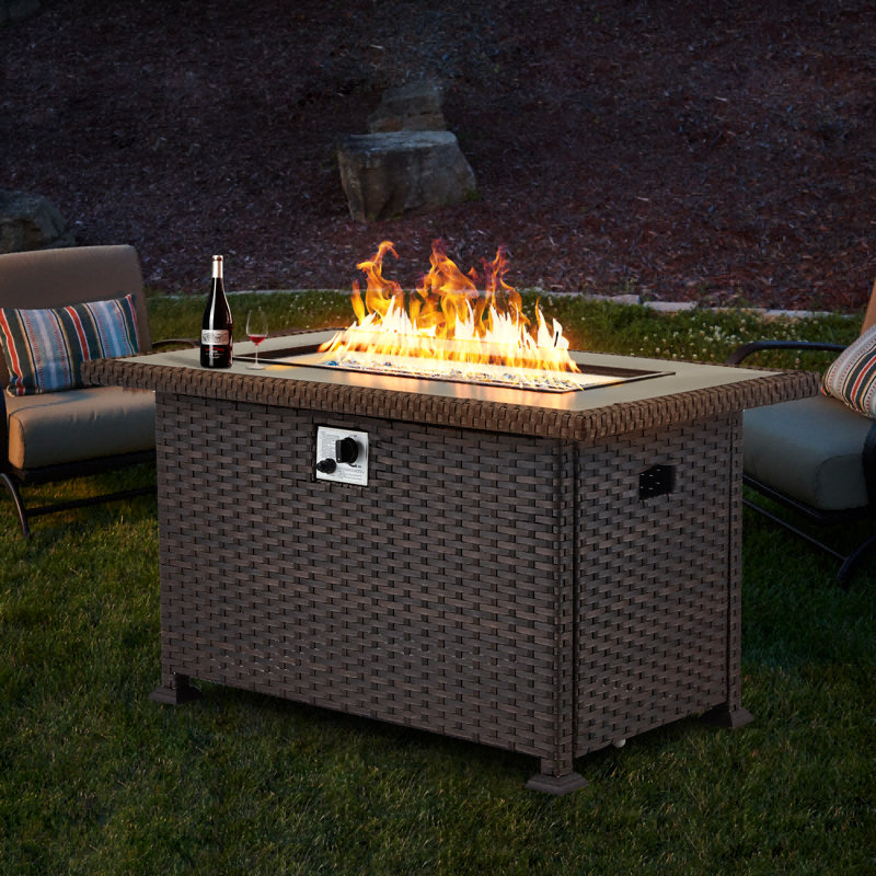 ( Incomplete, Box 3/3 ) Fire Pit Table Auto-Ignition Propane Gas Fire Pit Table Finish: Dark Brown, Size: 24.8" H x 50.4" W x 30.5" D