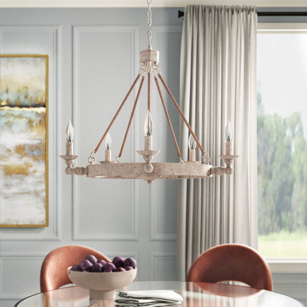 Breakwater Bay Kalyn 5 Light Candle Style Wagon Wheel Chandelier With Rope Accents Reviews Wayfair
