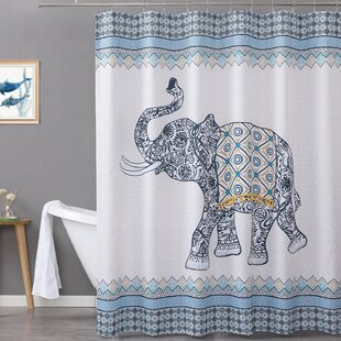 Sonnie Elephant Inspired 13pc 70"x70" Canvas Printed Shower Curtain & Hooks Set 
