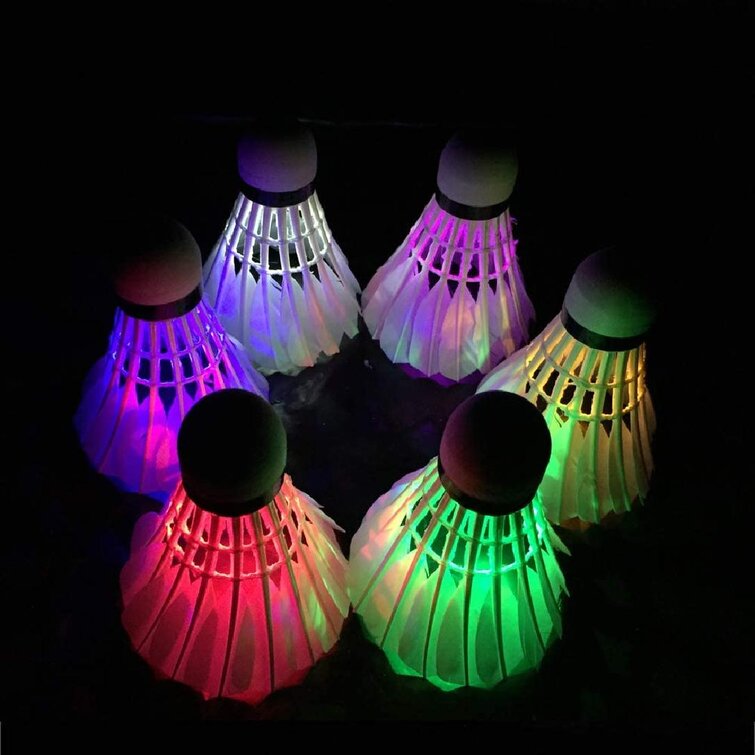 4x LED Badminton Set Dark Night Glow Colorful Feather Yard Games Shuttlecock 