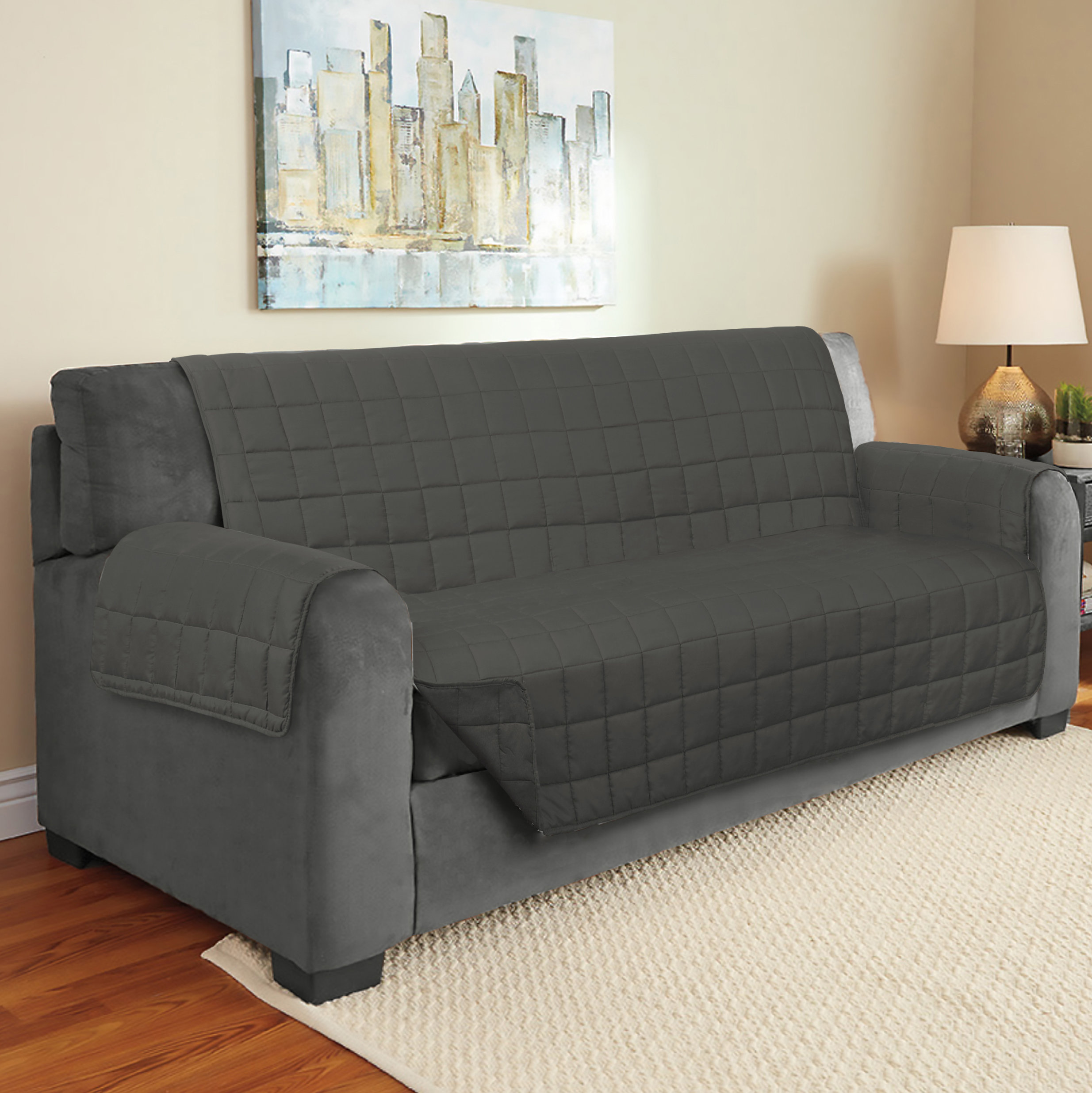 Suede Box Cushion Sofa Slipcover