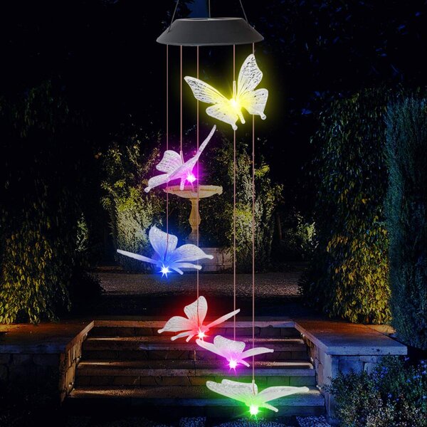 Large 36” Bronze Wind Chimes w/ Solar LED Lantern Glows At Night Windchimes