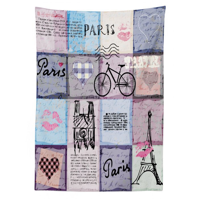 Ambesonne Paris Tablecloth Grunge Textured Retro Collage Of Paris With Famous Object Eiffel Tower Europe Theme Rectangular Table Cover For Dining