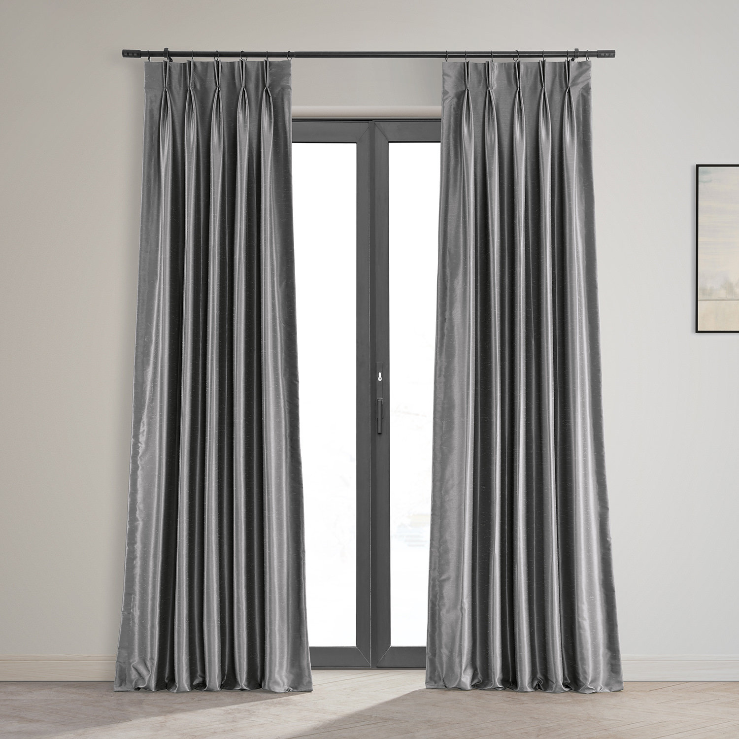 Black Tape Top Curtains Faux Silk Plain Ready Made 3" Pencil Pleat Curtain Pairs 
