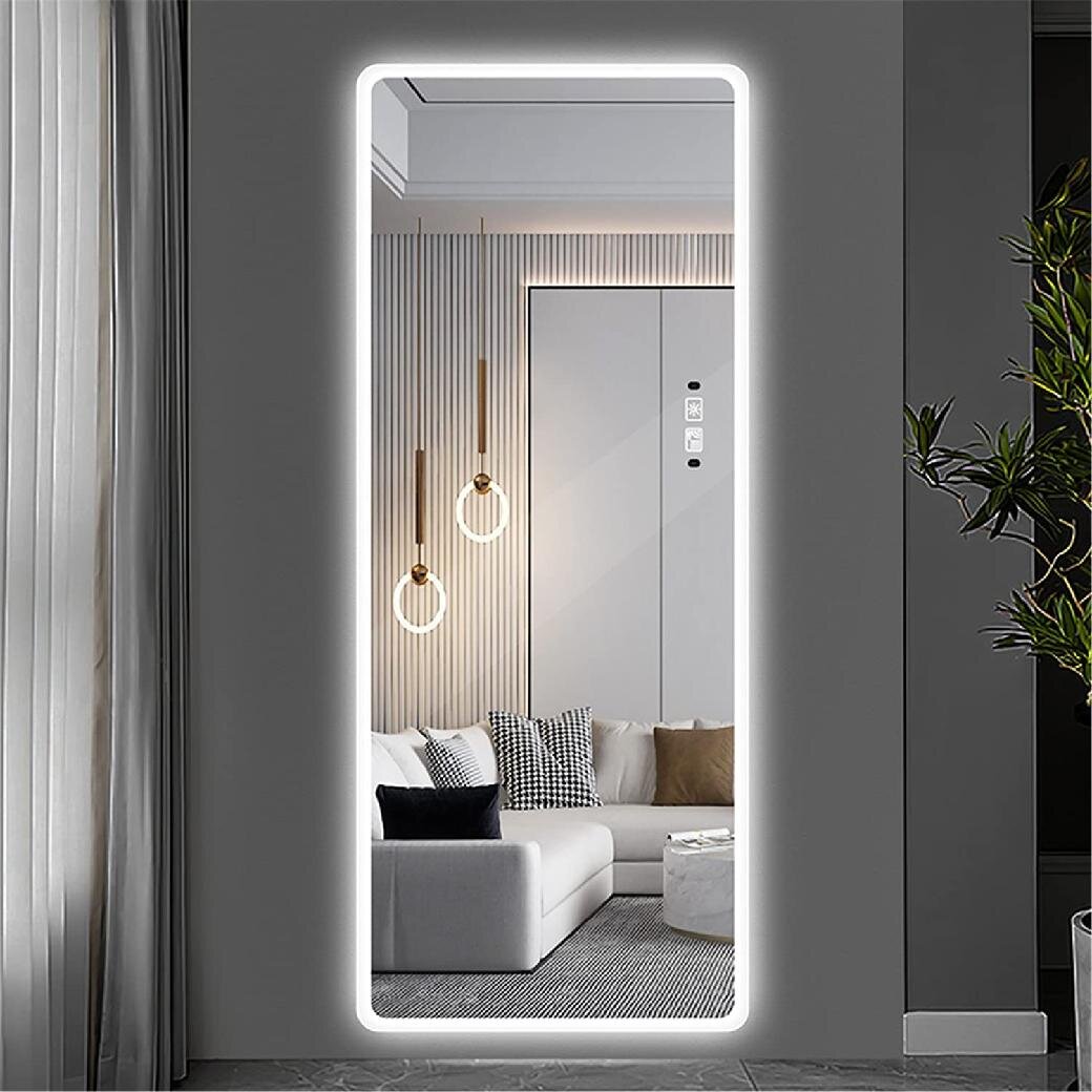 Tall full length wall mounted mirror grey frame slim bedroom dressing room home