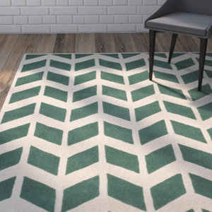 Wilkin Moroccan Hand-Tufted Wool Teal/Ivory Area Rug