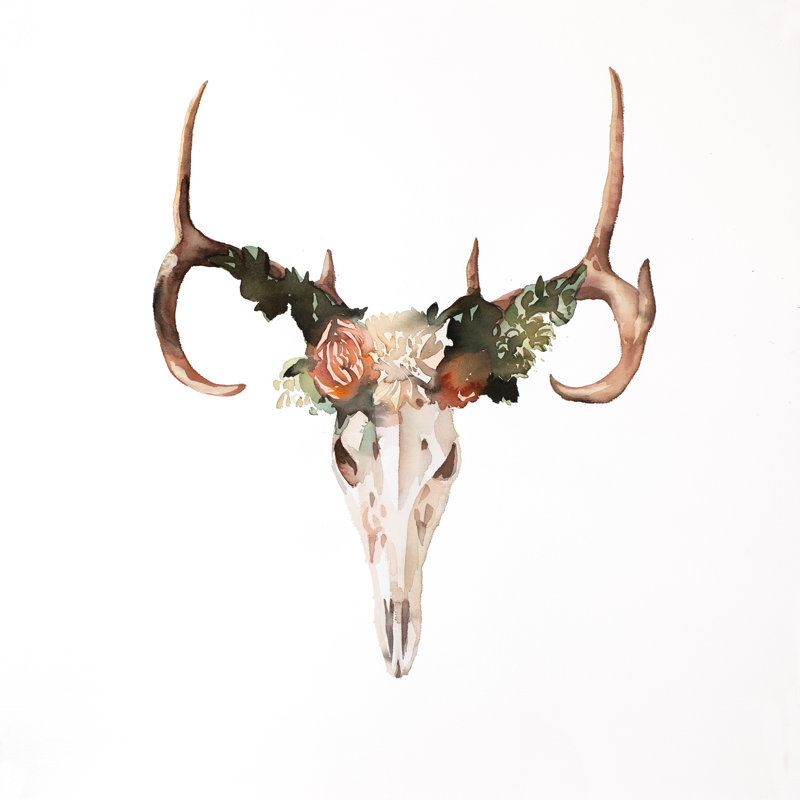 Bungalow Rose Deer Skull With Roses Oil Painting Print On