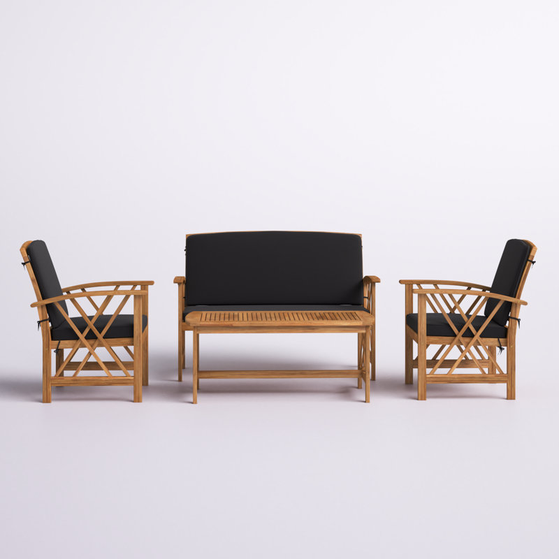 Calhoun 4 Piece Sofa Seating Group with Cushions Frame Color/Cushion Color: Natural Frame/Black Cushion