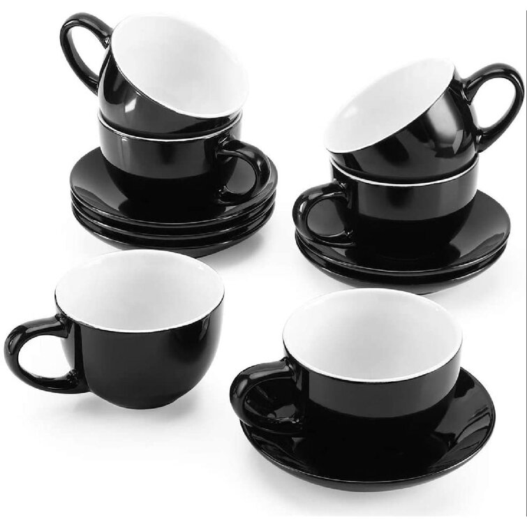 Fedigorlocn Porcelain Tea Coffee Mug Set Big Size 16 Oz 500ml Stoneware Cups For Coffee Tea Cocoa Cereal Set Of 6 With Gift Box Black Outside And Assorted Colors Inside Black Wayfair