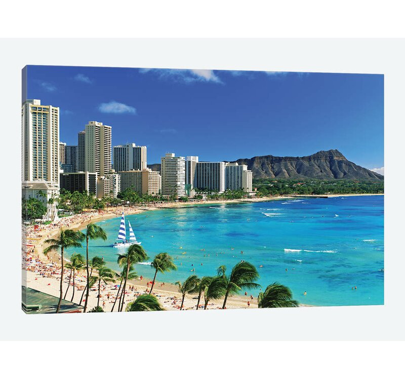 Waikiki Beach Diamond Head Hawaii High-Res Stock Photo 