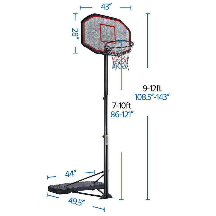 43-inch Portable Basketball Hoop 9-12ft Adjustable Height Basketball Hoop System