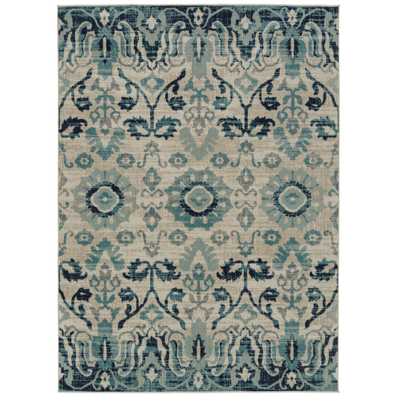 Bungalow Rose Atherton Ikat Blue Beige Indoor Outdoor Area Rug Wayfair