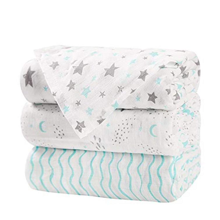Isabelle Max Baby Muslin Blankets 3 Pack Muslin Swaddle Blankets For Boy Soft Breathable Cotton Muslin Blankets For Baby Boy Large Size 47x47in Receiving Blankets For Newborn Aqua Grey Wayfair