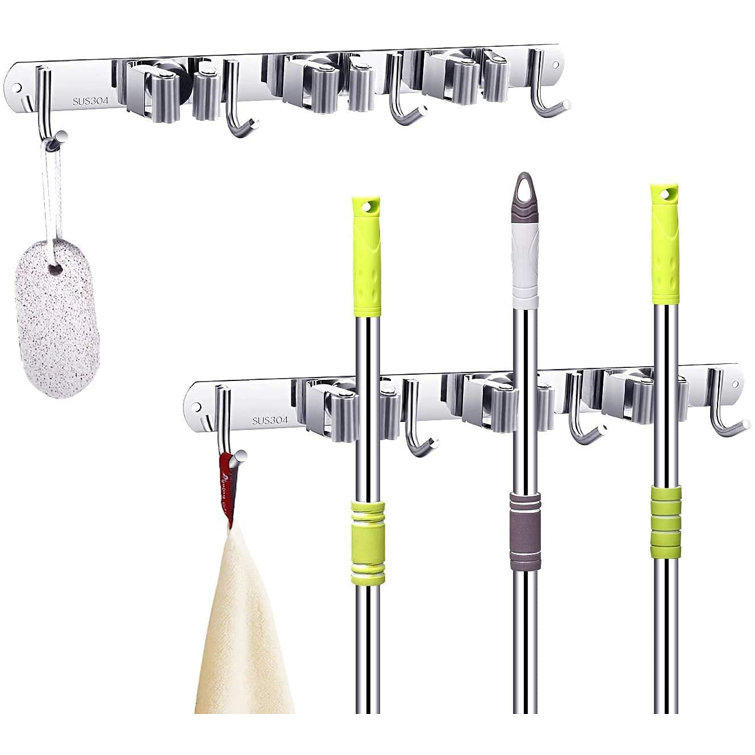 2PCS Broom Mop Holder Wall Mount Stainless Steel Wall Mounted Storage Organizer Heavy Duty Tools Hanger with 1 Racks 2 Hooks for Kitchen Bathroom Closet Office Garden. 2PCS Broom Mop Holder Wall Mount Stainless Steel Wall Mounted Storage Organizer Heavy Duty Tools Hanger with 1 Racks 2 Hooks for Kitchen Bathroom Closet Office Garden.