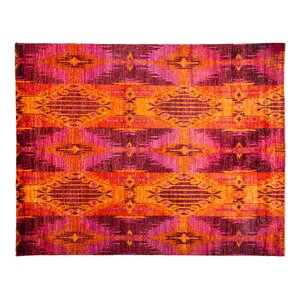 Ikat Hand-Knotted Pink Area Rug