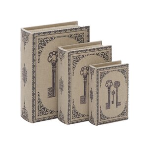 Wood Fabric 3 Piece Book Box Set