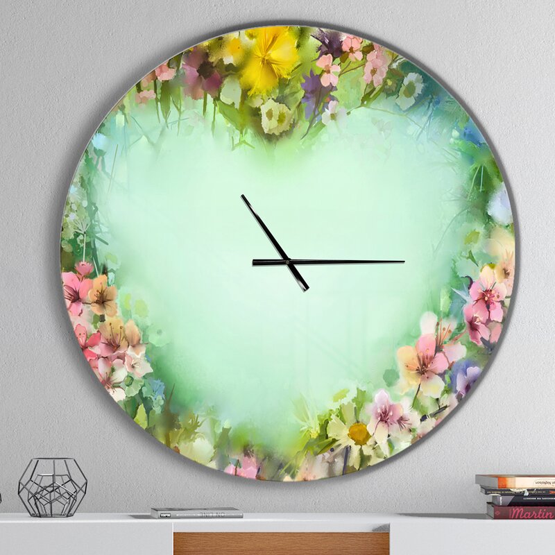 Love Wall Decorations - Vintage Flowers with Heart Traditional Wall Clock