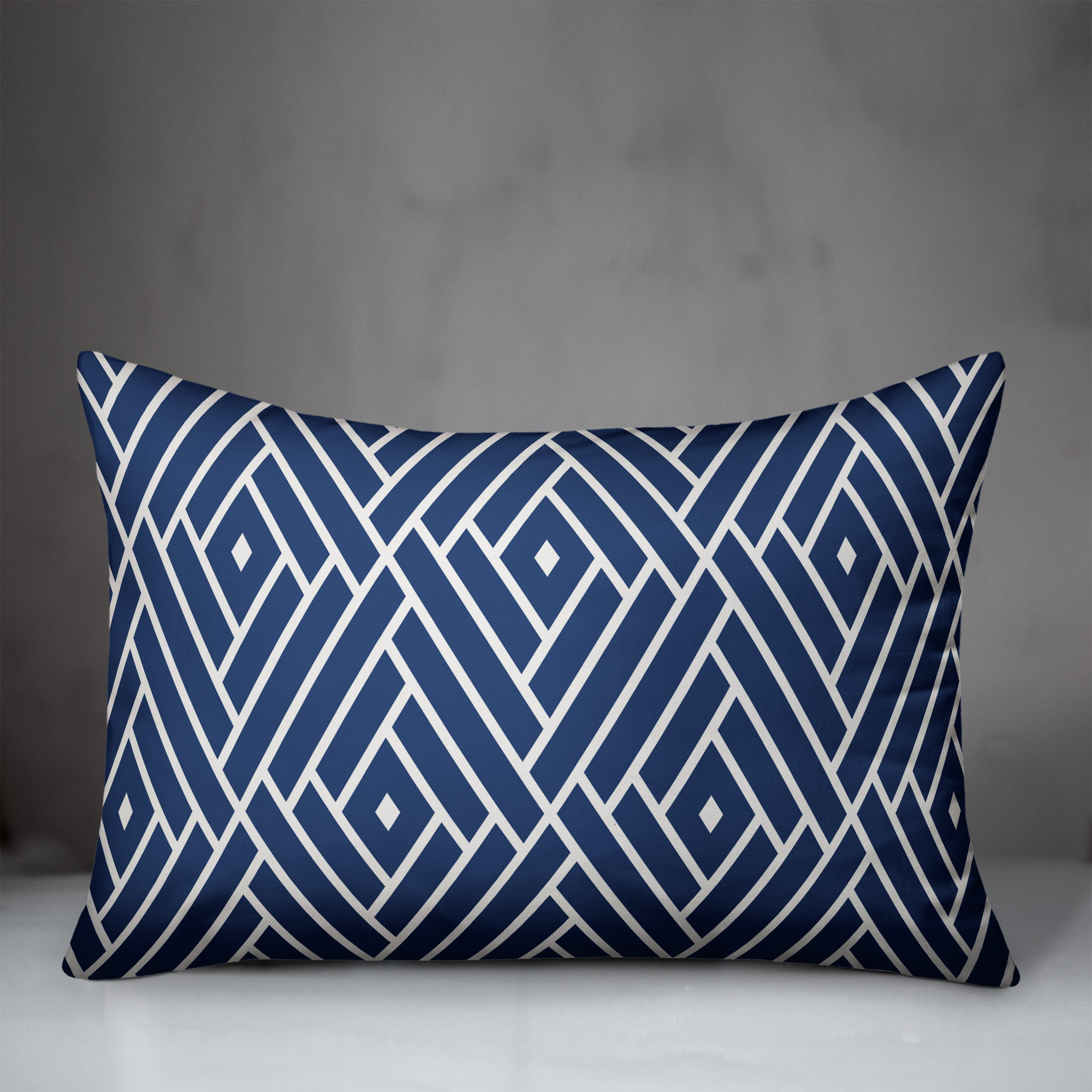 navy and white lumbar pillow