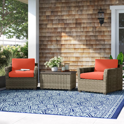 Anupras 3 Piece Outdoor Conversation Set with Club Chairs and Storage Coffee Table(incomplete)