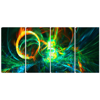 Designart Metal Fire Green Abstract 4 Piece Graphic Art Set