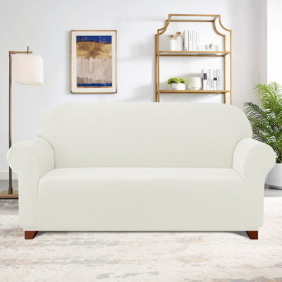 Textured Grid Stretch Box Cushion Sofa Slipcover