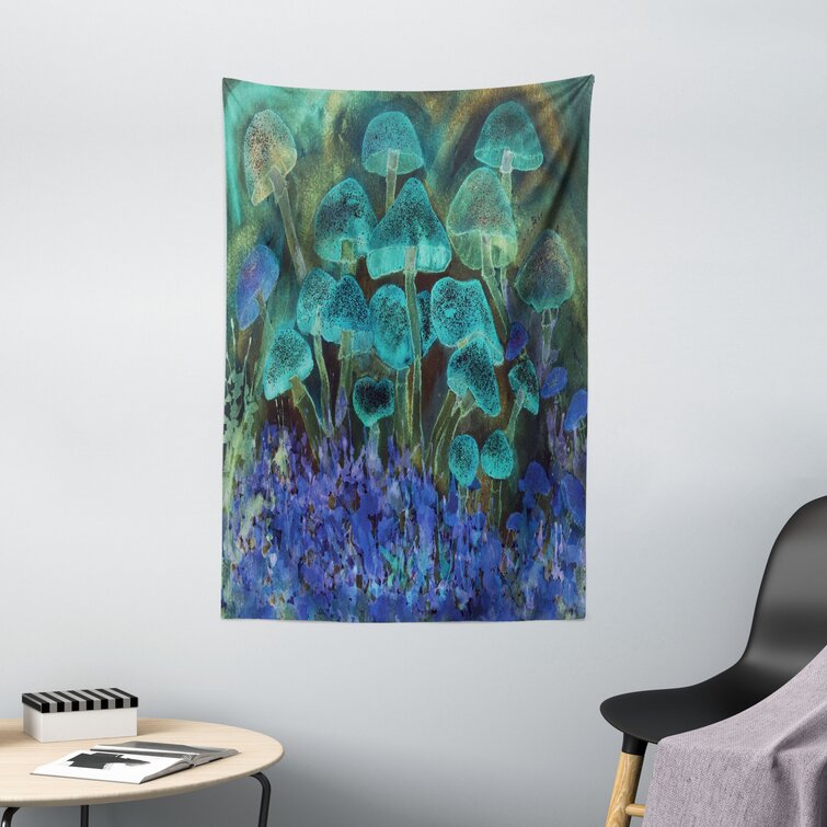 Blue Wide Wall Hanging for Bedroom Living Room Dorm Unusual Speckled Fluorescent Mushrooms Dreamy Fantasy Graphic 60 X 40 Ambesonne Psychedelic Tapestry